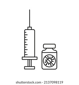 Vaccine and syringe. Medical line icon. Vaccine for monkeypox. Vector illustration