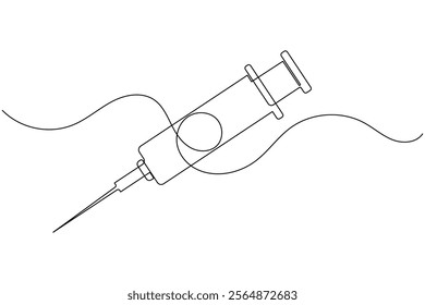 Vaccine and syringe one line drawing and medical icon continuous isolated outline flat vector icon