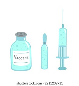 Vaccine and syringe set. Vector Illustration for printing, backgrounds, covers and packaging. Image can be used for greeting cards, posters, stickers and textile. Isolated on white background.