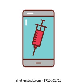 vaccine syringe in smartphone flat style icon vector illustration design