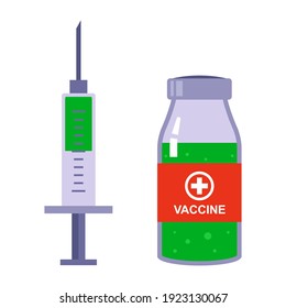 a vaccine with a syringe to vaccinate the population against coronavirus. flat vector illustration.