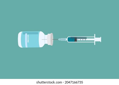 Vaccine and syringe. Vector vaccine and syringe. Covid-19 Coronavirus concept. Vector Illustration in flat style.