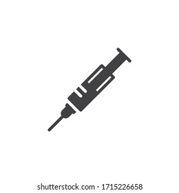 Vaccine syringe vector icon. filled flat sign for mobile concept and web design. Syringe injection glyph icon. Symbol, logo illustration. Vector graphics