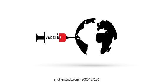 Vaccine syringe and world illustration