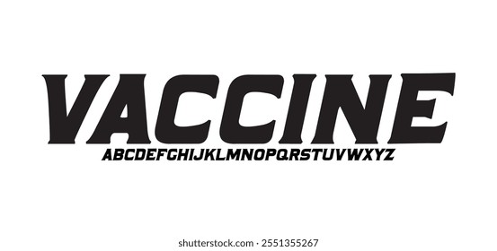 Vaccine, Technology font. Geometric, sport, futuristic, future alphabet. Cool letters and numbers for military, industrial, hi-tech logo design. Modern minimalistic vector abc typeface
