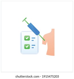 Vaccine test flat icon. Clinical trial. Vaccine testing volunteer. Cure search, vaccine development. Stop coronavirus pandemic. Fight against Covid19 disease. 3d vector illustration