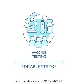 Vaccine testing turquoise concept icon. Work upon antidot. Things to be tested abstract idea thin line illustration. Isolated outline drawing. Editable stroke. Arial, Myriad Pro-Bold fonts used