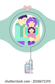 a vaccine that protects life. An image of a young family who was vaccinated and protected themselves and loved ones. vaccination of the population against covid-19. EPS10