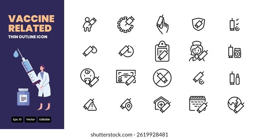 vaccine thin outline icon vector design good for web and mobile app