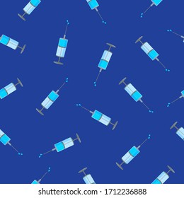 Vaccine treatment drug syringes seamless pattern. Vector background for healthcare medical science design.