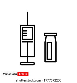Icono vectorial de la vacuna con estilo plano, fondo blanco.