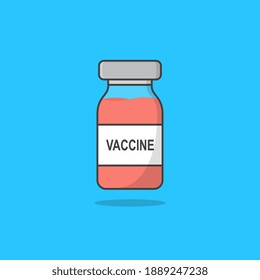 Vaccine Vector Icon Illustration. Bottle Of Vaccine Flat Icon. Vaccine Vial