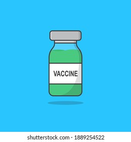 Vaccine Vector Icon Illustration. Bottle Of Vaccine Flat Icon. Vaccine Vial