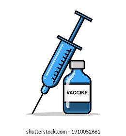 vaccine vector illustration. injection and vaccine bottle.  covid-19 vaccine. virus vaccine. fight coronavirus. vector flat illustration design. healthcare theme design. 