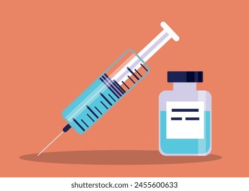 Vaccine vector illustration. Syringe and vial ready to be injected.