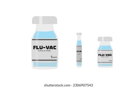 Vaccine vector set. Plastic syringe with component parts, needle, plastic cylinder, plunger. Vaccine for injection. Disease preventing vaccine. Flat vector in cartoon style isolated on white.
