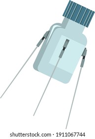 A vaccine vial with antennae like an Sputnik representing Russian vaccine. Vector Illustration