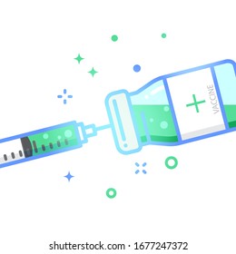 Vaccine vial dose flue shot injection flat design vector illustration. 