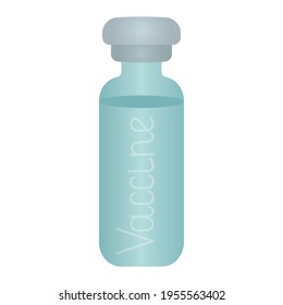 
Vaccine vial. A glass container with a medicine is closed with a stopper. Vector illustration. Coronavirus vaccine in a vial. A tube with a liquid preparation to provide the body with immunity. Flat 