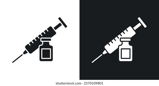 Vaccine vial icons in solid black and white colors