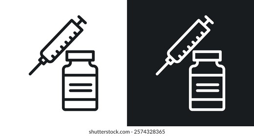 Vaccine vial icons in thin black and white stroke liner style