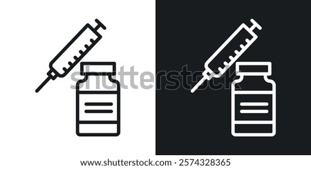 Vaccine vial icons in thin black and white stroke liner style