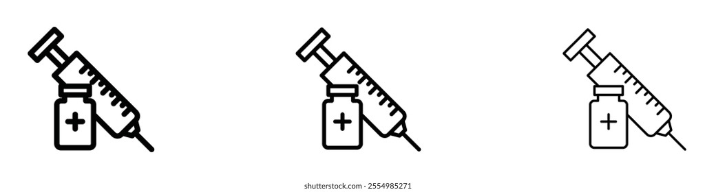 Vaccine vial icons in tree different stroke sizes