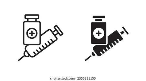 Vaccine vial outlined and solid icon vector collection.