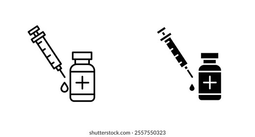 Vaccine vial outlined and solid icon vector collection.