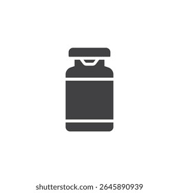Ícone de glifo sólido do frasco para injetáveis da vacina. Um ícone de vetor médico que representa a imunização. Este ícone de glifo é um símbolo e sinal usado na vacinação e nos projetos farmacêuticos.