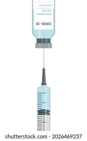 Vaccine vial and syringe for injection for Covid-19 vaccination. Design for coronavirus vaccine vector background. Vector image.