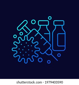 vaccine and virus line icon, vector
