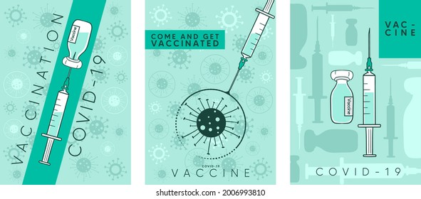 Vaccine and Virus Vaccination Vector Set. Vaccination Poster And Cover.