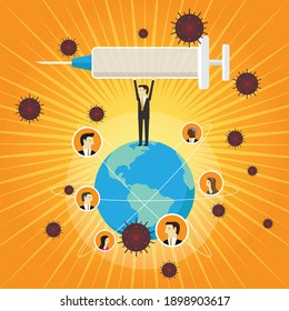 Vaccines against epidemics on the world, Vector illustration in flat style