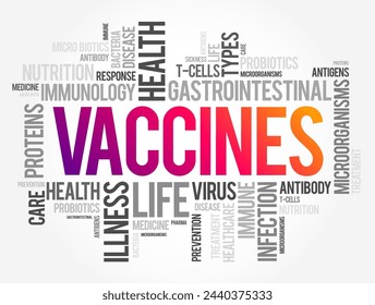 Vacunas - preparación biológica que proporciona inmunidad adquirida activa a una enfermedad infecciosa o maligna en particular, concepto de nube de palabras de fondo