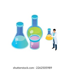 Vaccines development composition with conceptual isometric icons people and lab equipment vector illustration