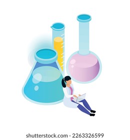 Vaccines development composition with conceptual isometric icons people and lab equipment vector illustration