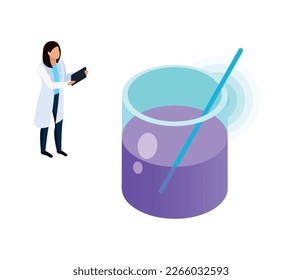 Vaccines development composition with conceptual isometric icons people and lab equipment vector illustration