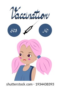 Vaccines and immunization  design concept. Vaccination background. Cartoon vector illustration for banner with a syringe and a confused scared girl