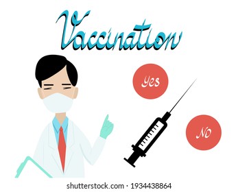 Vaccines and immunization  design concept. Vaccination background with lettering script. Cartoon vector illustration for banner with a doctor and syringe.