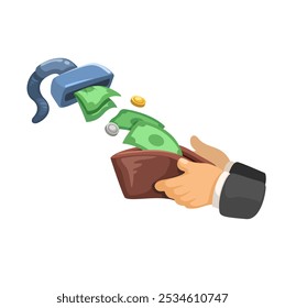 Vaccuum Take Money From Wallet Cartoon Illustration Vector