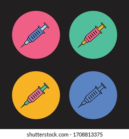 Vacination Icon, A Medical Syringe Injection And Vial Bottle, Possibly A Vaccine, Insulin Or Other Medicine In Front Of Protective Shield Concept.