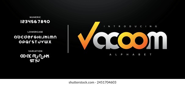 Vacoom creative simple modern urban alphabet font. Digital abstract futuristic, fashion, sport, minimal technology typography. Simple numeric vector illustration