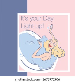 Vactor Illustration of a girl pampering herself in a buble bathtub. It's your day, light up!