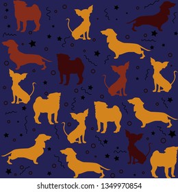 Vactor illustration pattern of dogs. Black and white illustration.  Doodle dogs. Illustration of dogs for print