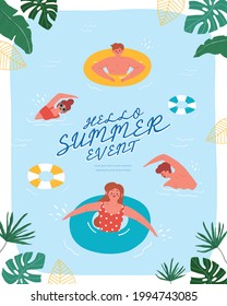 Vactor illustration of people on summer beaches.