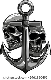 vactor illustration of Skulls monochrome with anchors