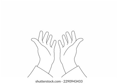 Vactor line sketch of hands is praying on white, Prayers background.