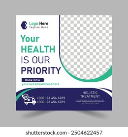 Vactor Medical Social Media post design template. Modern and Clean social media post design template.