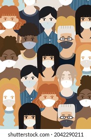 vactor team character photo set human  people group of Coronavirus Safety Related Vector mask covid-19 corona virus social distance banner background 02